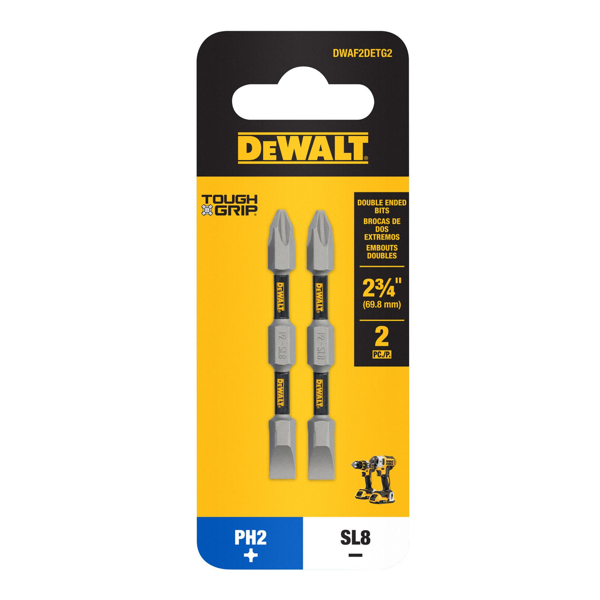 TOUGH GRIP 2-3/4-in #2 Phillips/#8 Slotted Phillips/Slotted Screwdriver Bit (2-Piece) DWAF2DETG2