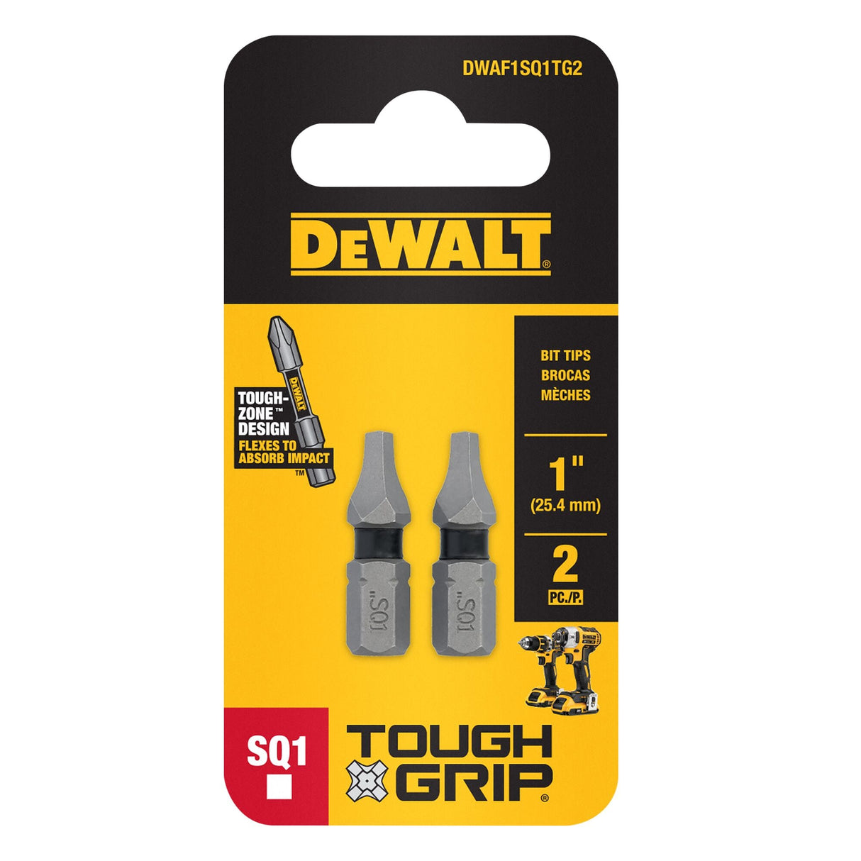 TOUGH GRIP 1-in #1 Square/Robertson Screwdriver Bit (2-Piece) DWAF1SQ1TG2