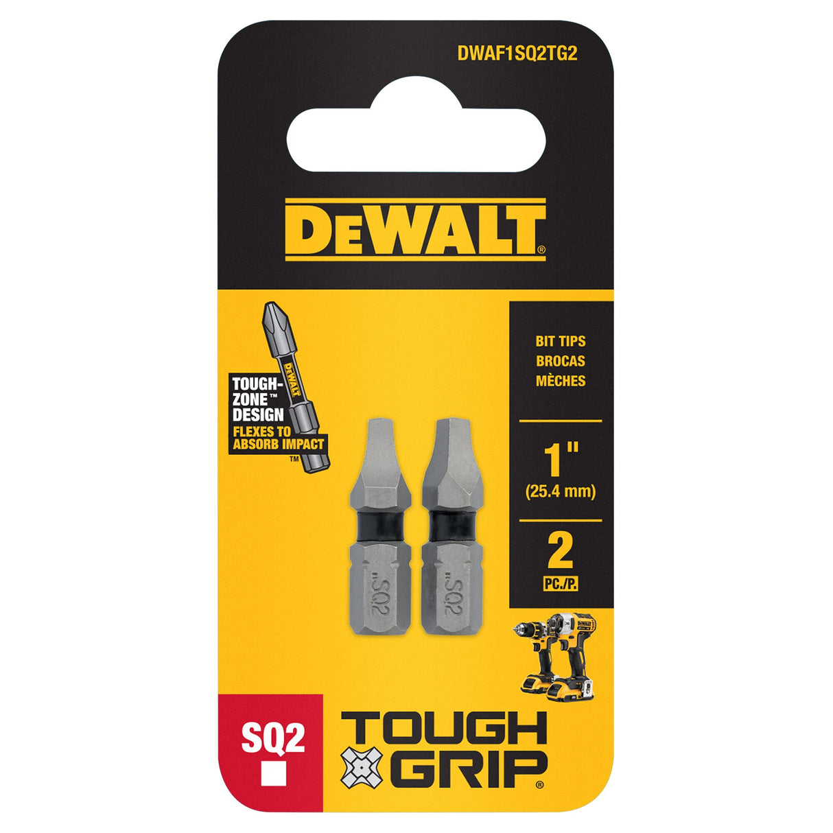 TOUGH GRIP 1-in #2 Square/Robertson Screwdriver Bit (2-Piece) DWAF1SQ2TG2