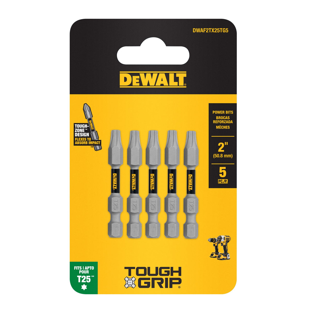 TOUGH GRIP 2-in T25 Torx Screwdriver Bit Set (5-Piece) DWAF2TX25TG5