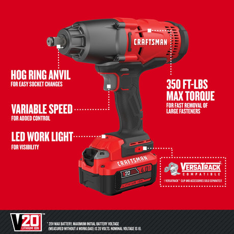 20V Max Variable 1/2-in Drive Cordless Impact Wrench (Battery Included) CMCF900M1