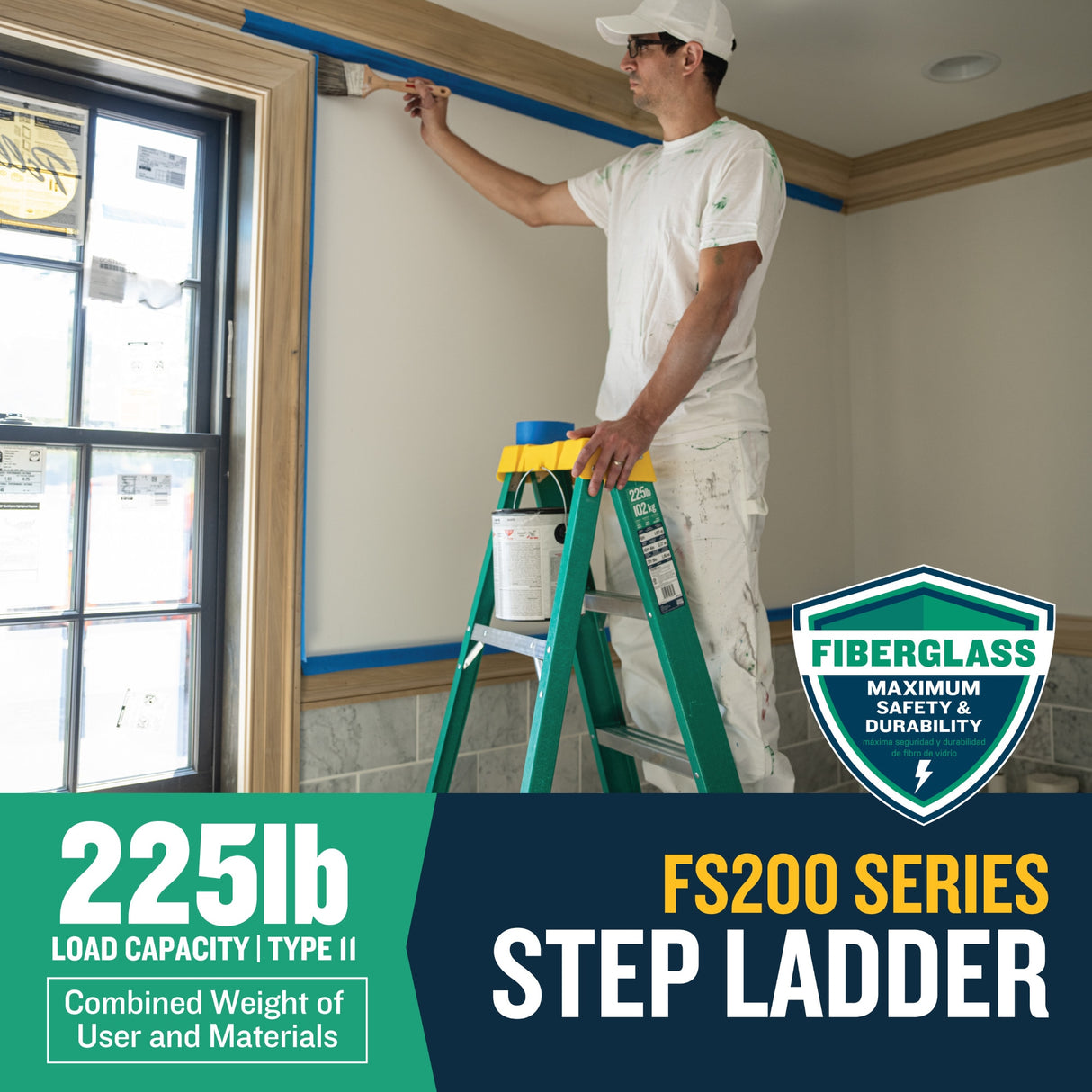 FS200 4-ft Fiberglass Type 2-225-lb Load Capacity Step Ladder FS204