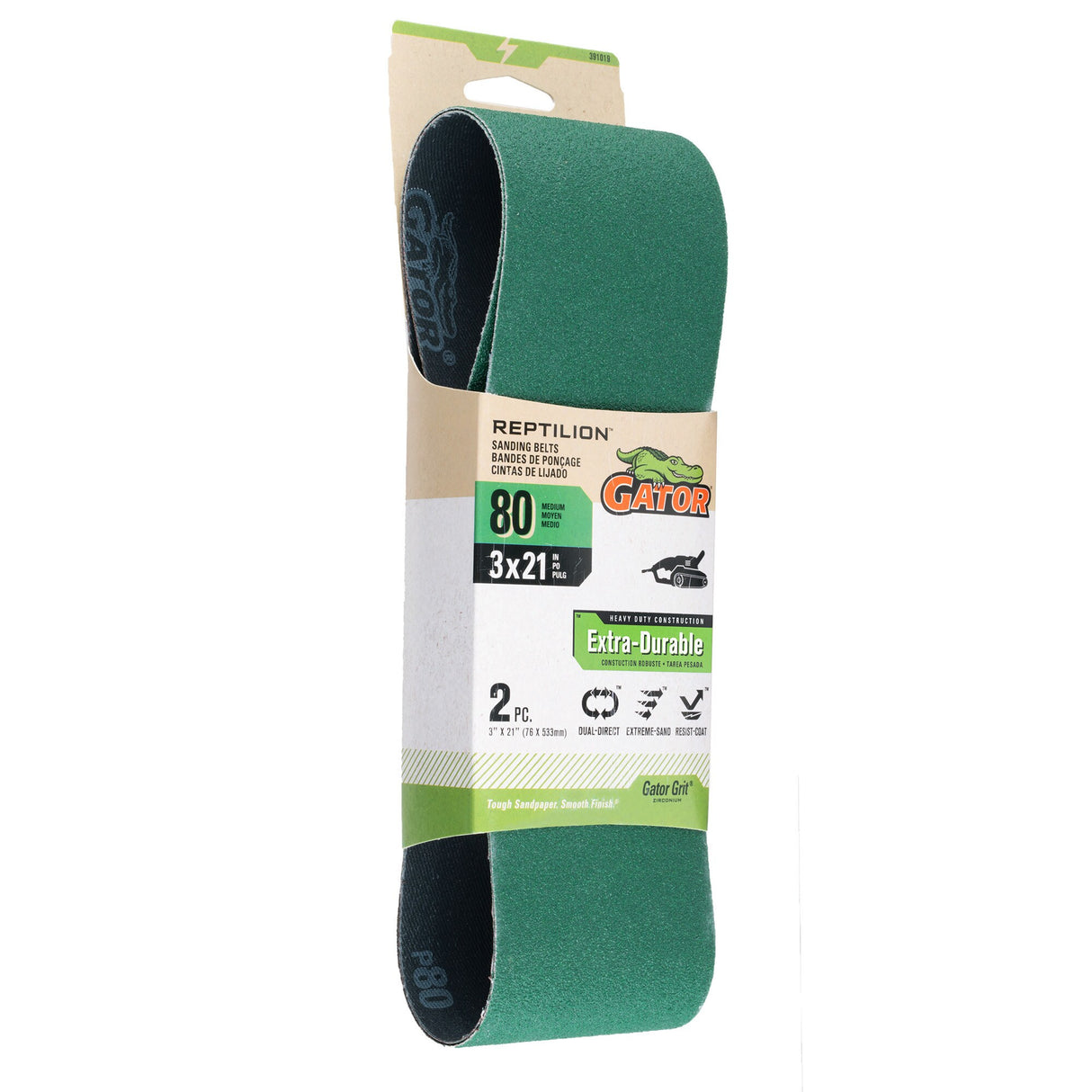 Reptilion 2-Piece Zirconia Alumina 80-Grit Belt Sandpaper GAT-391019