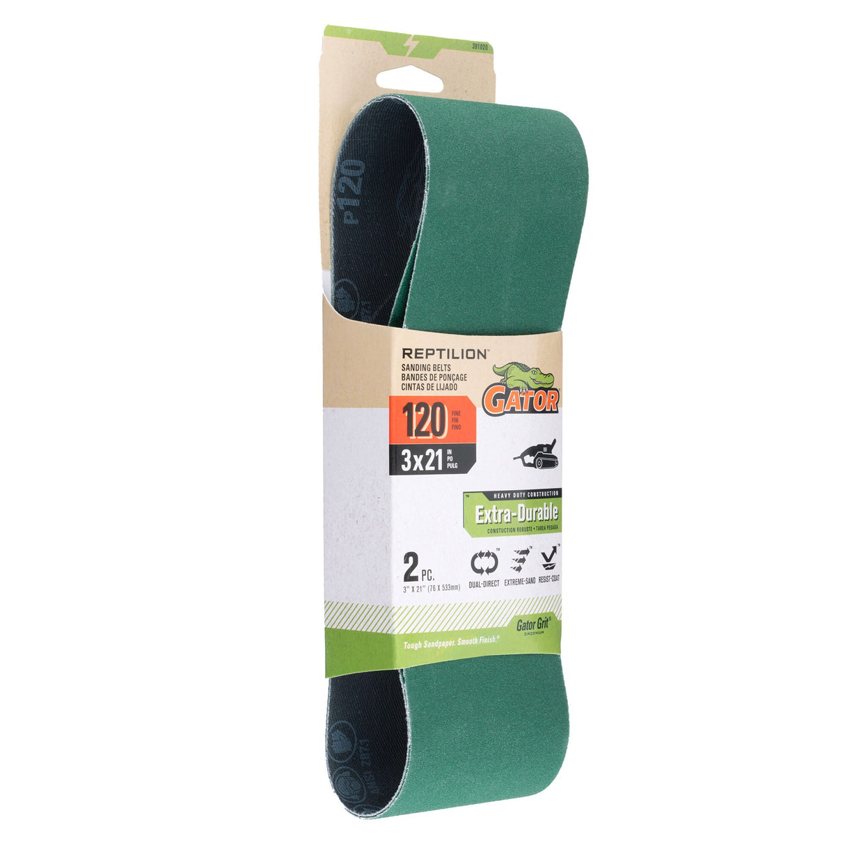 Reptilion 2-Piece Zirconia Alumina 120-Grit Belt Sandpaper GAT-391020