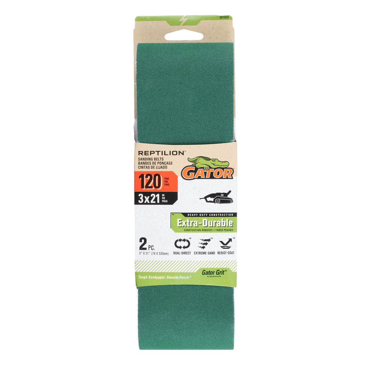 Reptilion 2-Piece Zirconia Alumina 120-Grit Belt Sandpaper GAT-391020