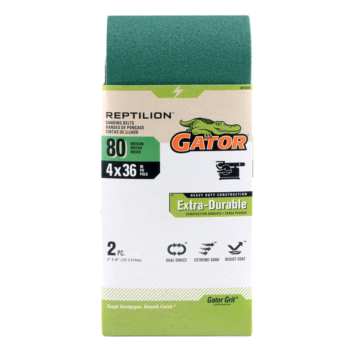 Reptilion 2-Piece Zirconia Alumina 80-Grit Belt Sandpaper GAT-391046