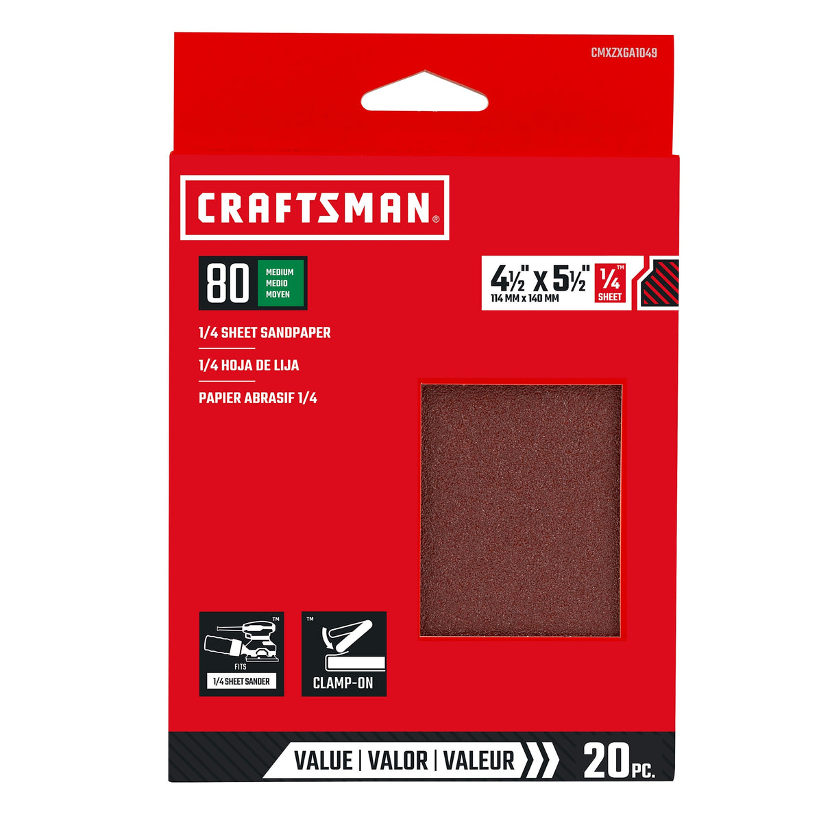 20-Piece Aluminum Oxide 80-Grit Sheet Sandpaper CRA-391049