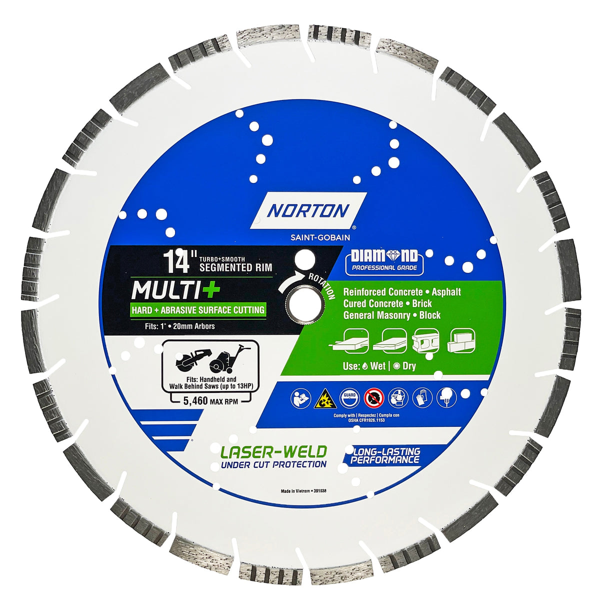 14-in Wet/Dry Segmented Rim Diamond Saw Blade 391038