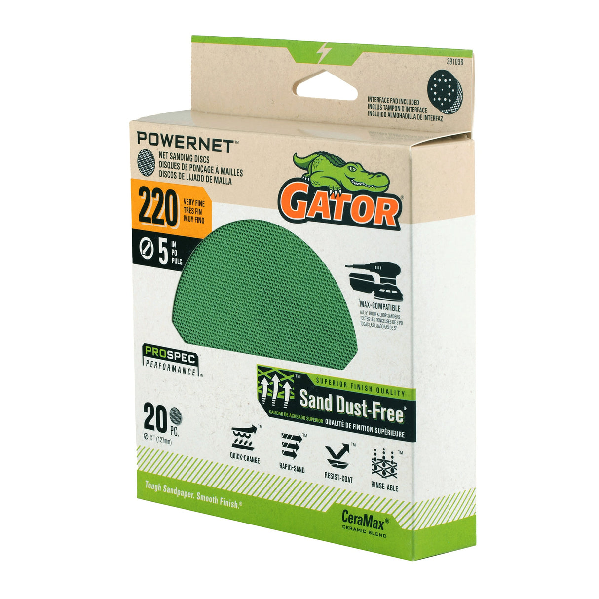 PowerNet 20-Piece Ceramic Alumina 220-Grit Disc Sandpaper GAT-391036