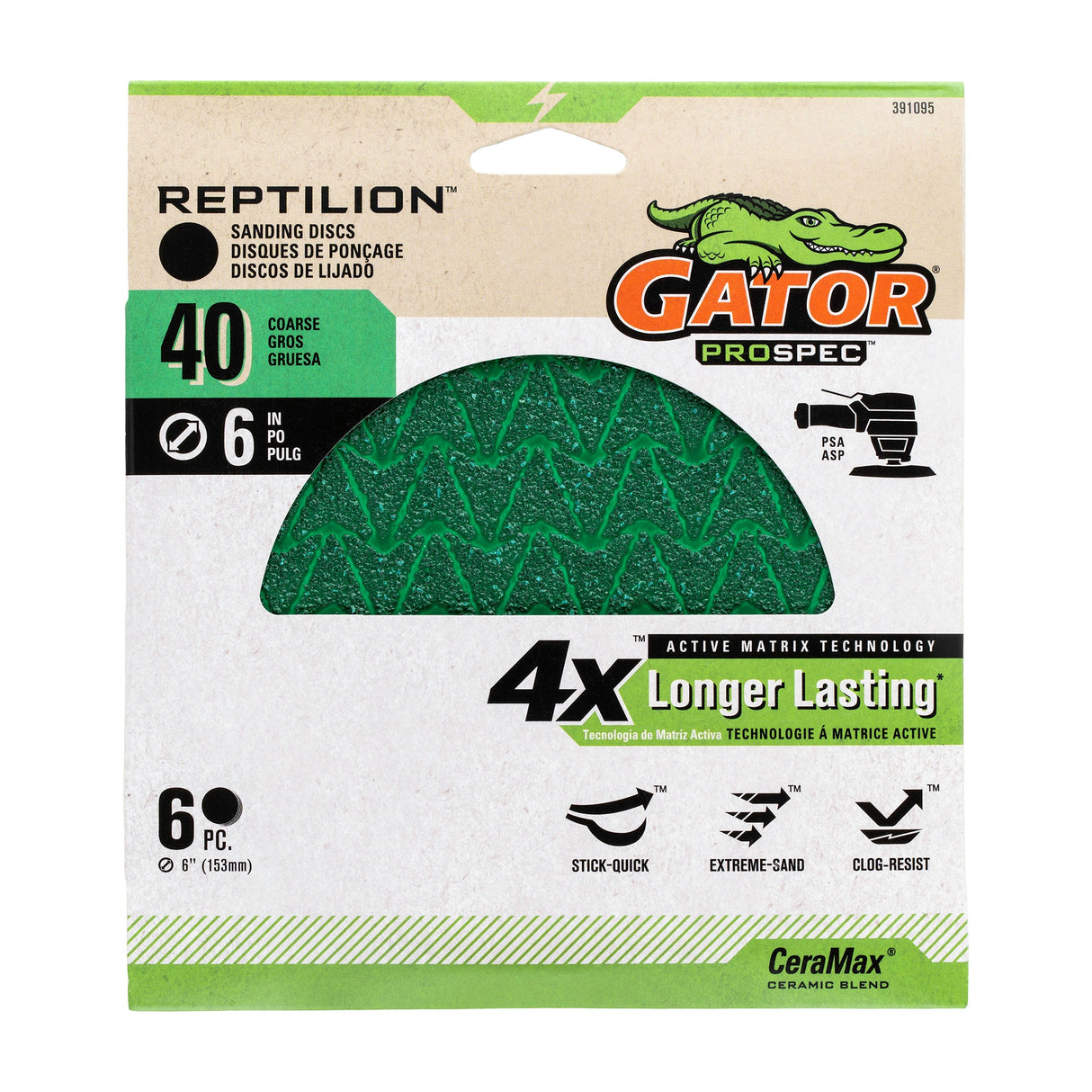 Reptilion 6-Piece Ceramic Alumina 40-Grit Disc Sandpaper GAT-391095