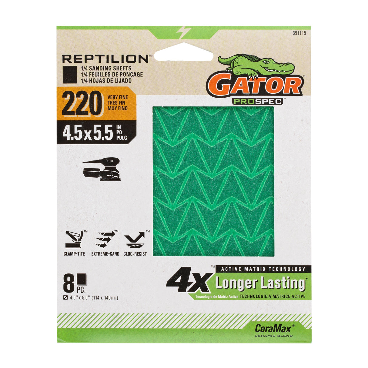 Reptilion 8-Piece Ceramic Alumina 220-Grit Sheet Sandpaper GAT-391115