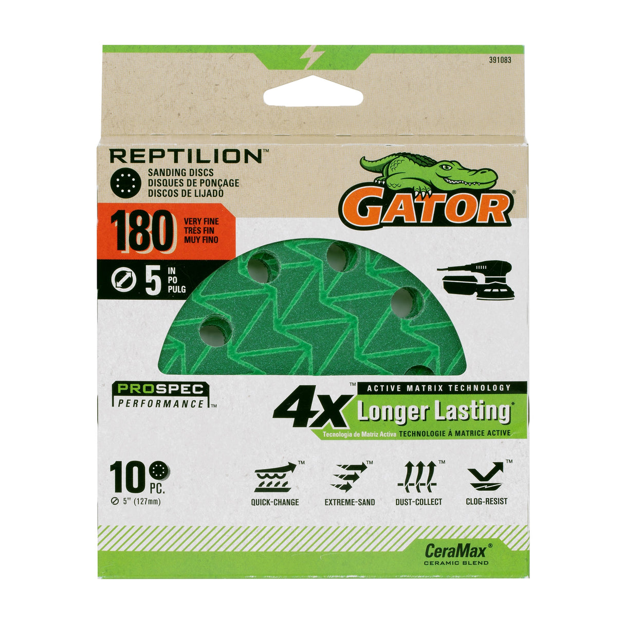 Reptilion 10-Piece Ceramic Alumina 180-Grit Disc Sandpaper GAT-391083