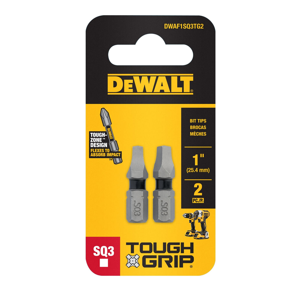 TOUGH GRIP 1-in #3 Square/Robertson Screwdriver Bit (2-Piece) DWAF1SQ3TG2