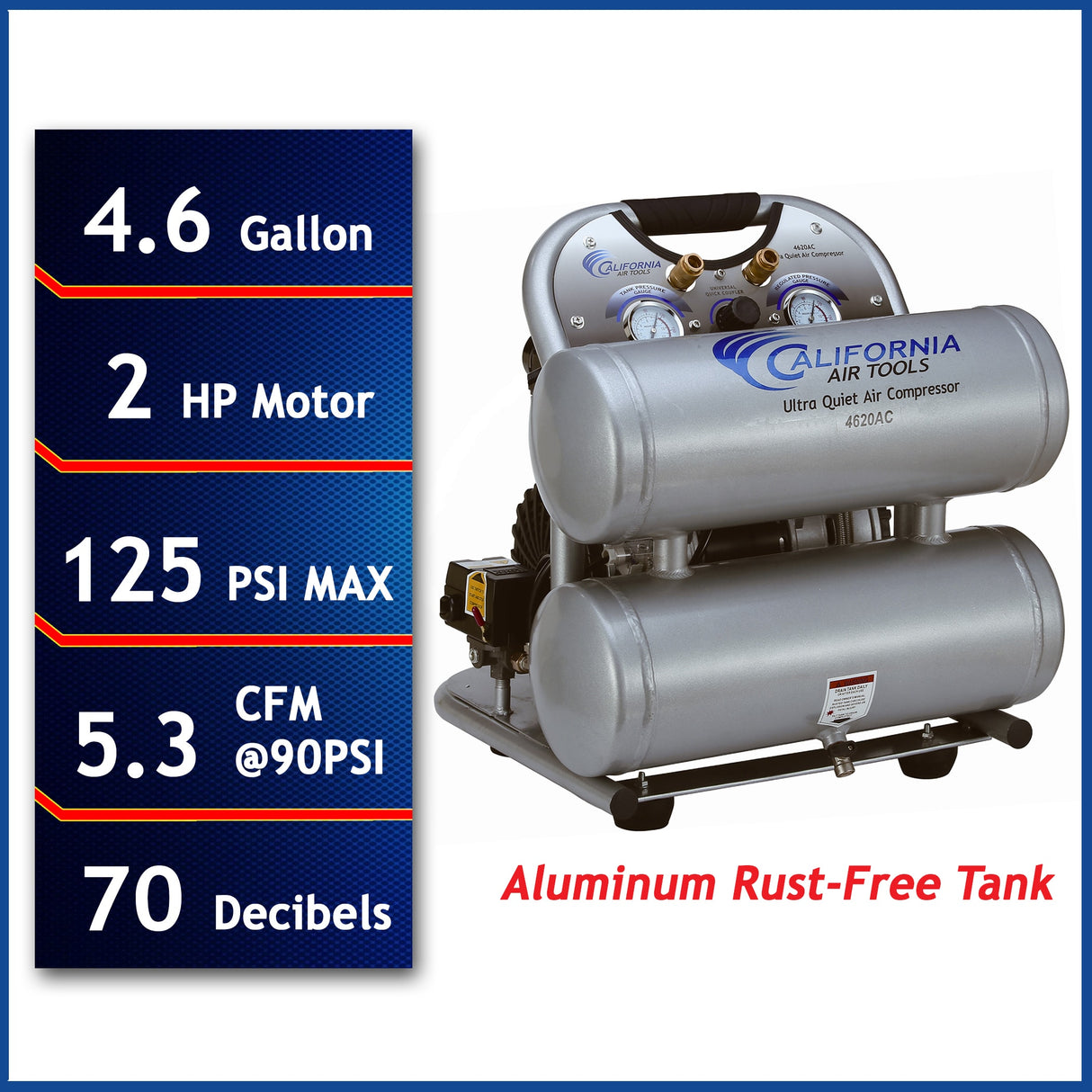 4.6-Gallons 125 PSI Twin Stack Quiet Air Compressor CAT 4620AC