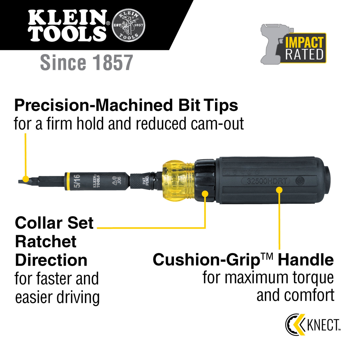 11-Piece Bi-material Handle Ratcheting Multi-bit Multi Tool Screwdriver 32500HDRTG