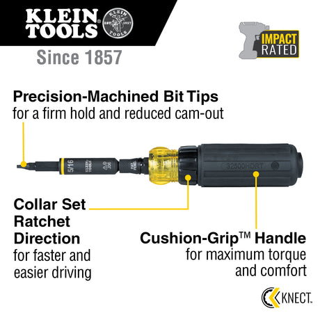 11-Piece Bi-material Handle Ratcheting Multi-bit Multi Tool Screwdriver 32500HDRTG