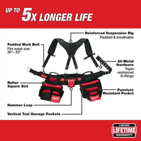 General Contractor Work Belt with Suspension Rig and 19 Oz. Milled Face Hickory Hammer