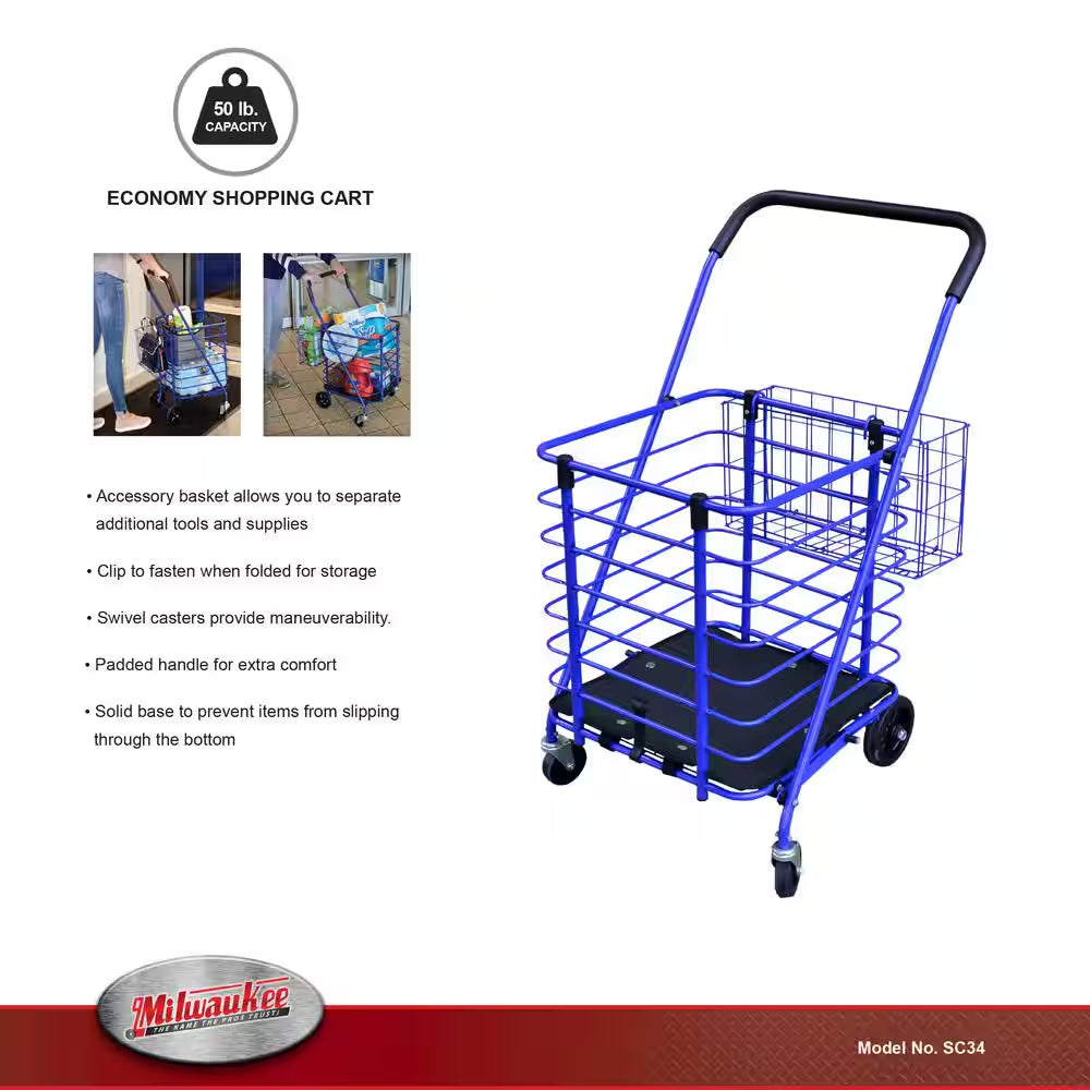 Steel Shopping Cart in Blue with Accessory Basket