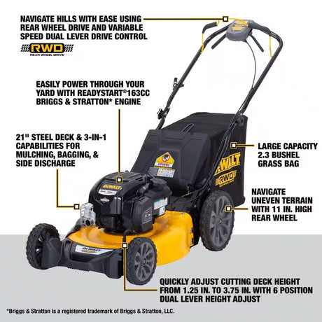21 In. 163Cc Briggs and Stratton 725Exi Engine Rear Wheel Drive 3-In-1 Gas Self Propelled Walk behind Lawn Mower