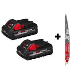 M18 18-Volt Lithium-Ion HIGH OUTPUT CP 3.0 Ah Battery Pack (2-Pack) W/9 In. 5 TPI AX Carbide Reciprocating Saw Blade