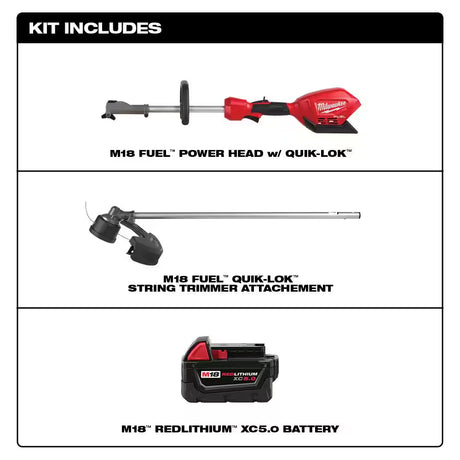 M18 FUEL 18V Lithium-Ion Cordless Brushless String Grass Trimmer W/ Attachment Capability W/ M18 5.0Ah Battery