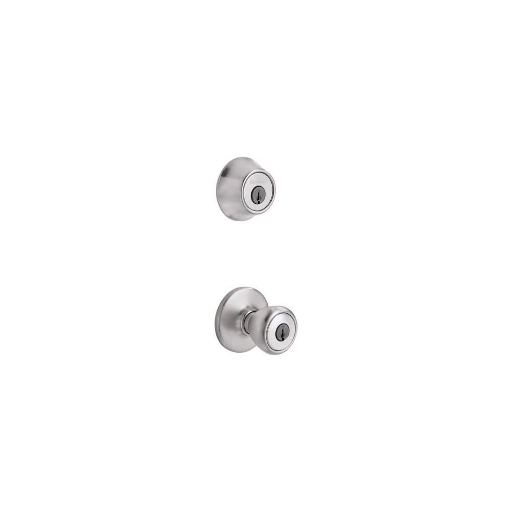 Satin Chrome Tylo Door Knob & Single Cylinder Deadbolt Set 96900-252