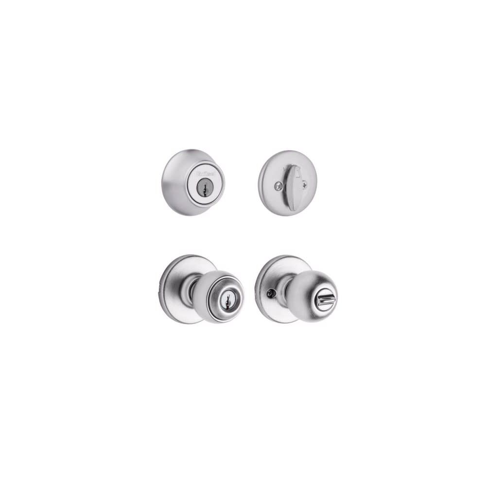 Satin Chrome Tylo Door Knob & Single Cylinder Deadbolt Set 96900-252