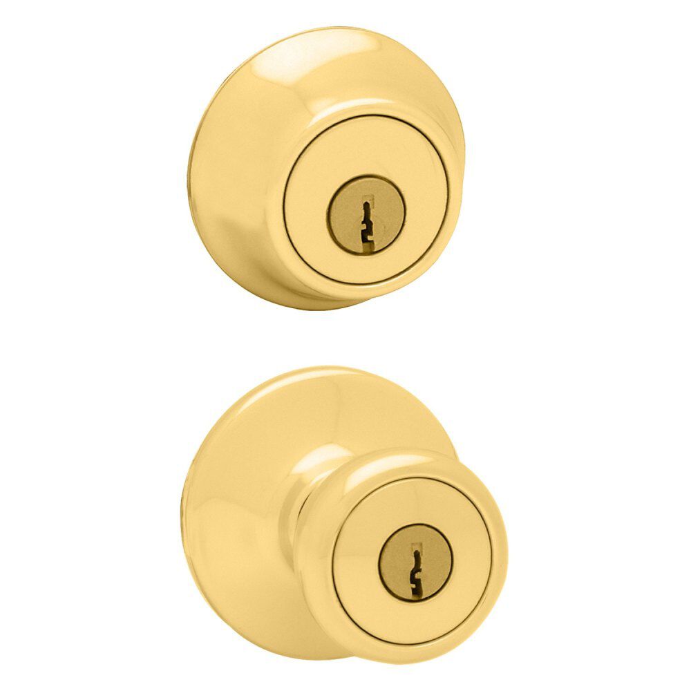 Polished Brass Tylo Entry Knob and Double Cylinder Deadbolt Set 96950-163