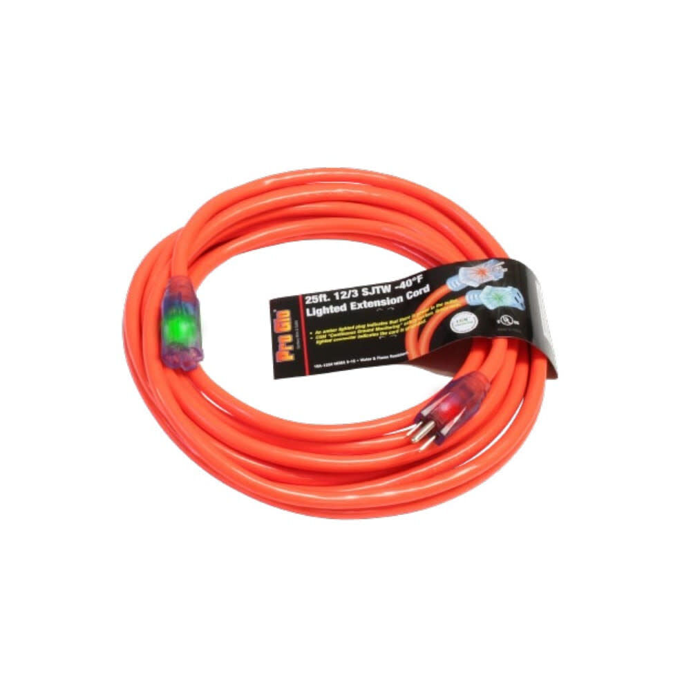 ProGlo 25 ft 12/3 SJTW Orange Coldweather Lighted Extension Cord D17442025