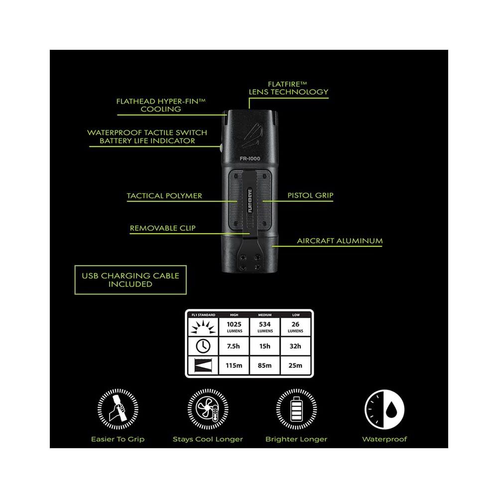 FLATEYE Flashlight 1025 Lumens Unround Rechargeable FR-8001