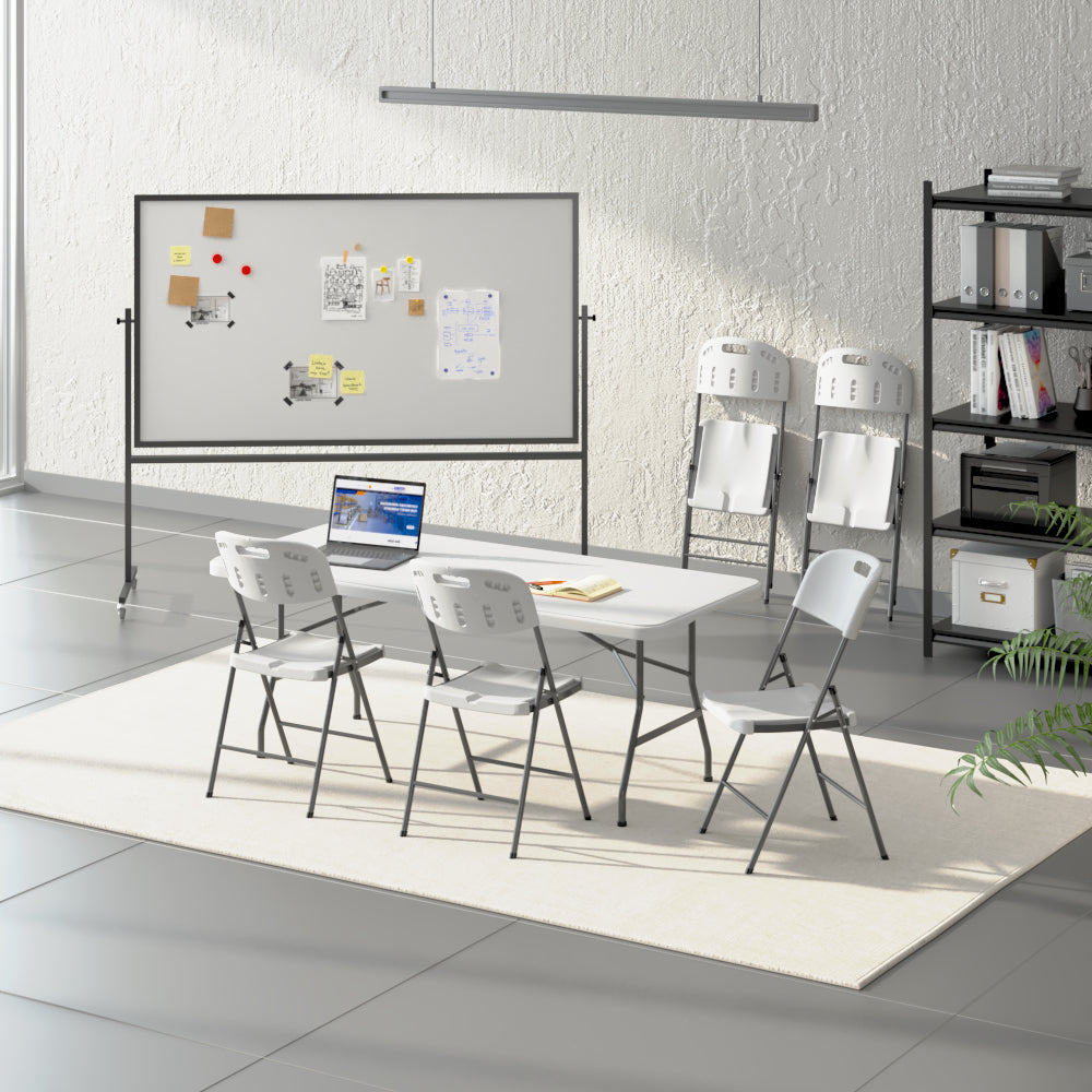 4 Pack White Folding Chairs, Portable Seats with Durable Steel Frame