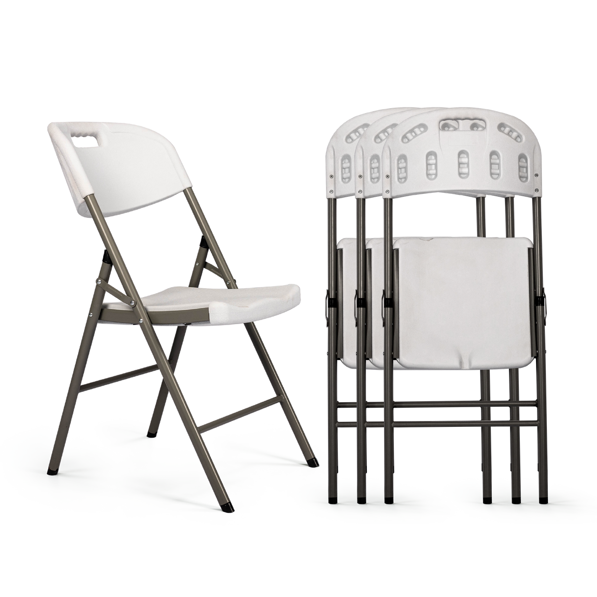 4 Pack White Folding Chairs, Portable Seats with Durable Steel Frame