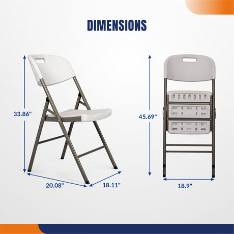 4 Pack White Folding Chairs, Portable Seats with Durable Steel Frame