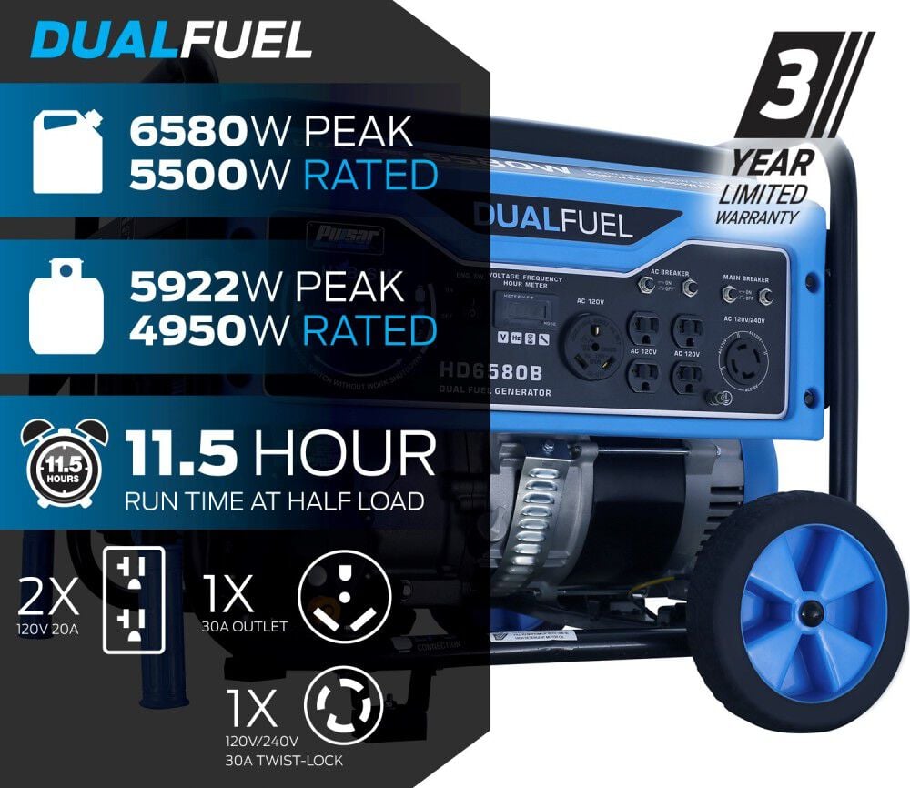 Generator 6580 Watt Dual Fuel Portable HD6580B