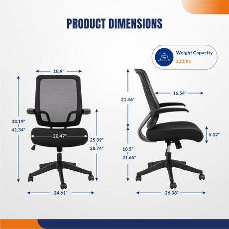 Mid Back Task Chair with Flit-up Armrests and Lumbar Support