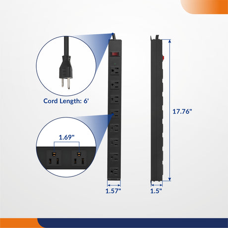 8 Outlet Industrial Heavy Duty Power Strip with 6 FT Extension Cord