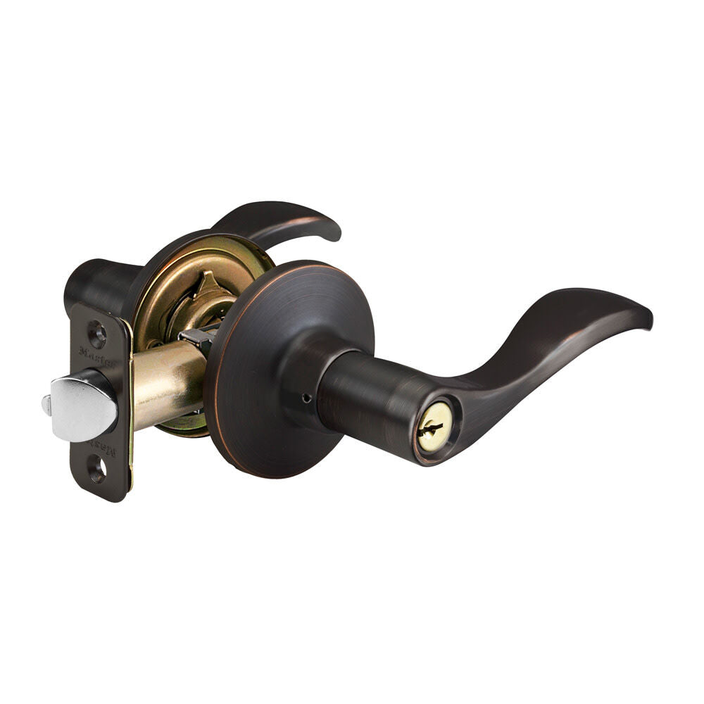 Aged Bronze Finished Wave Style Keyed Entry Door Lockset Lever WL0112PKA4S