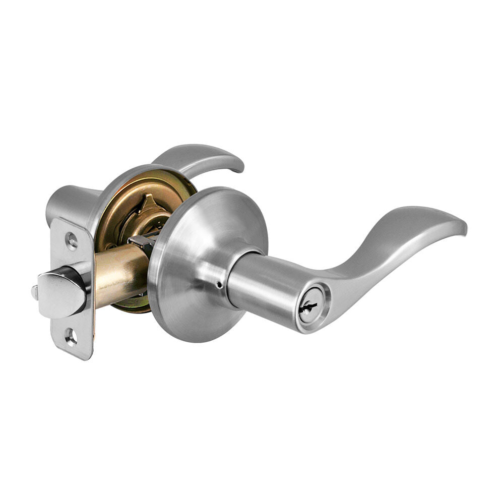 Satin Nickel Finished Wave Style Keyed Entry Door Lockset Lever WL0115KA4