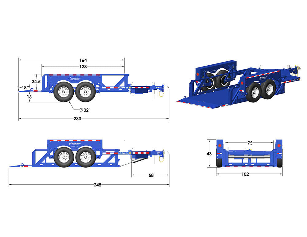 14' Drop Deck Flatbed Trailer 75in Deck Width - 10000# Capacity RENTAL14