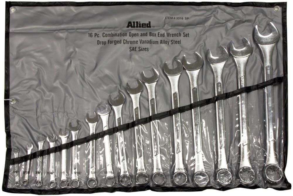 16 piece Combination Open and Box End Wrench Set in Pouch 3316SP