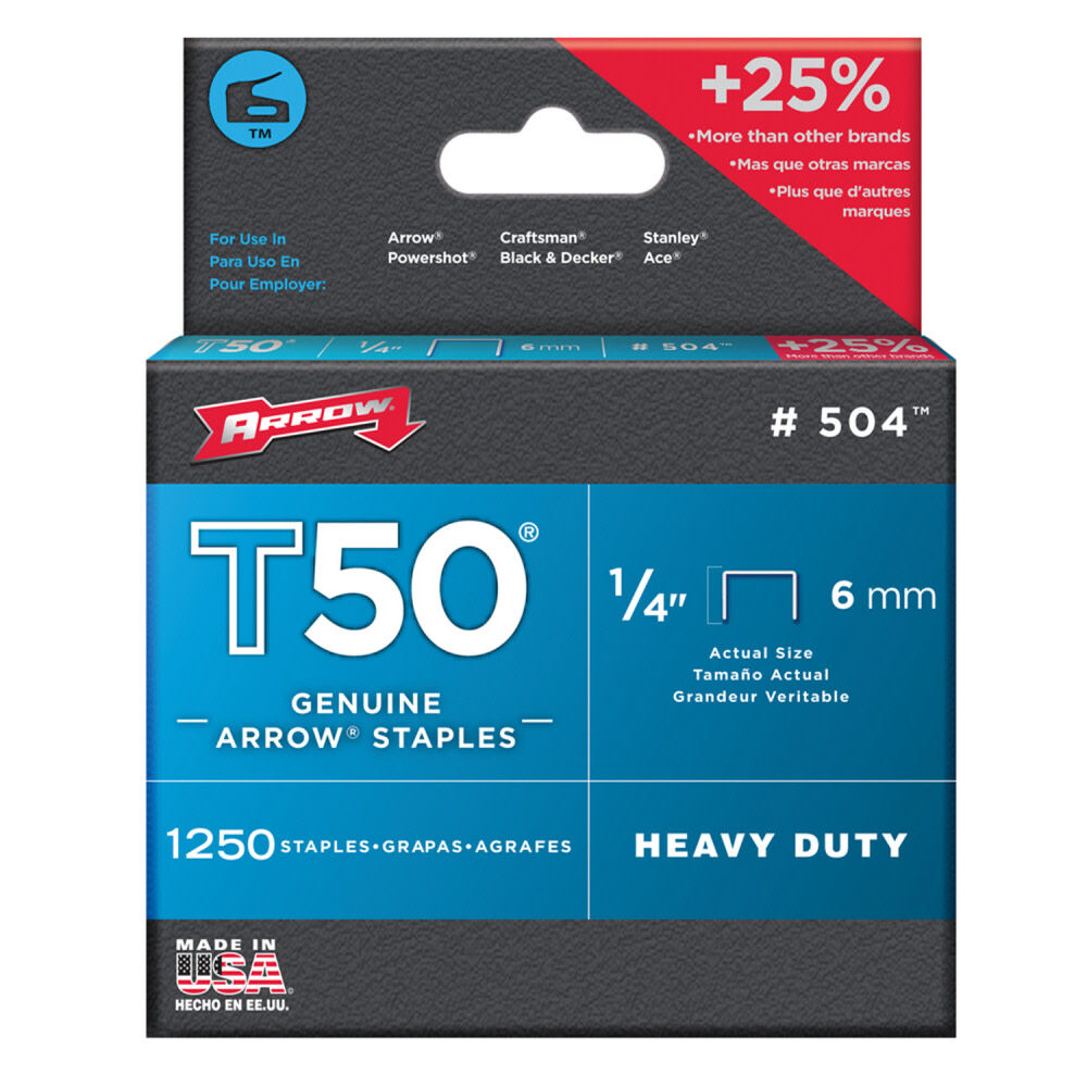 1/4 In. T50 Type Staples Box of 1250 79055500148