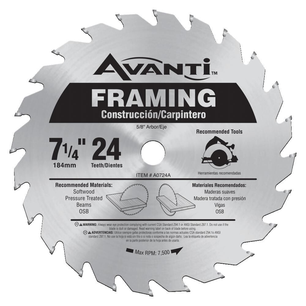 7-1/4 in. x 24 Tooth Framing Saw Blade A0724A