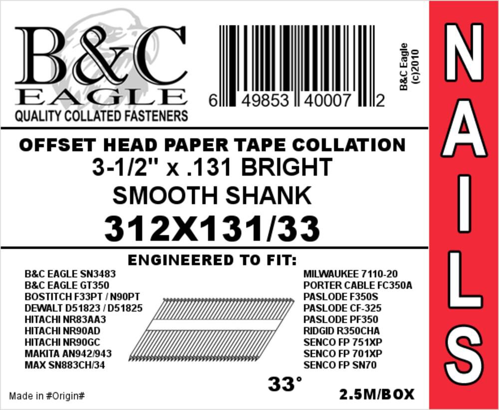 Framing Nails 3 1/2 x .131 2500qty 312X131/33