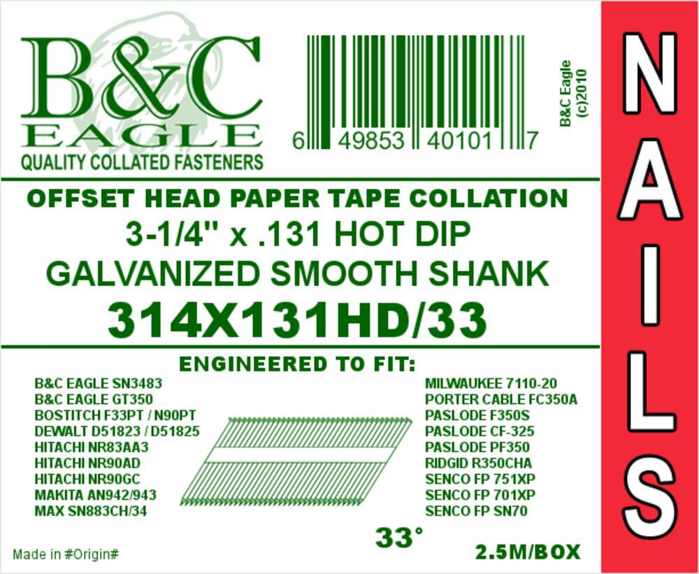 Framing Nails 3 1/4 x .131 2500qty 314X131HD/33