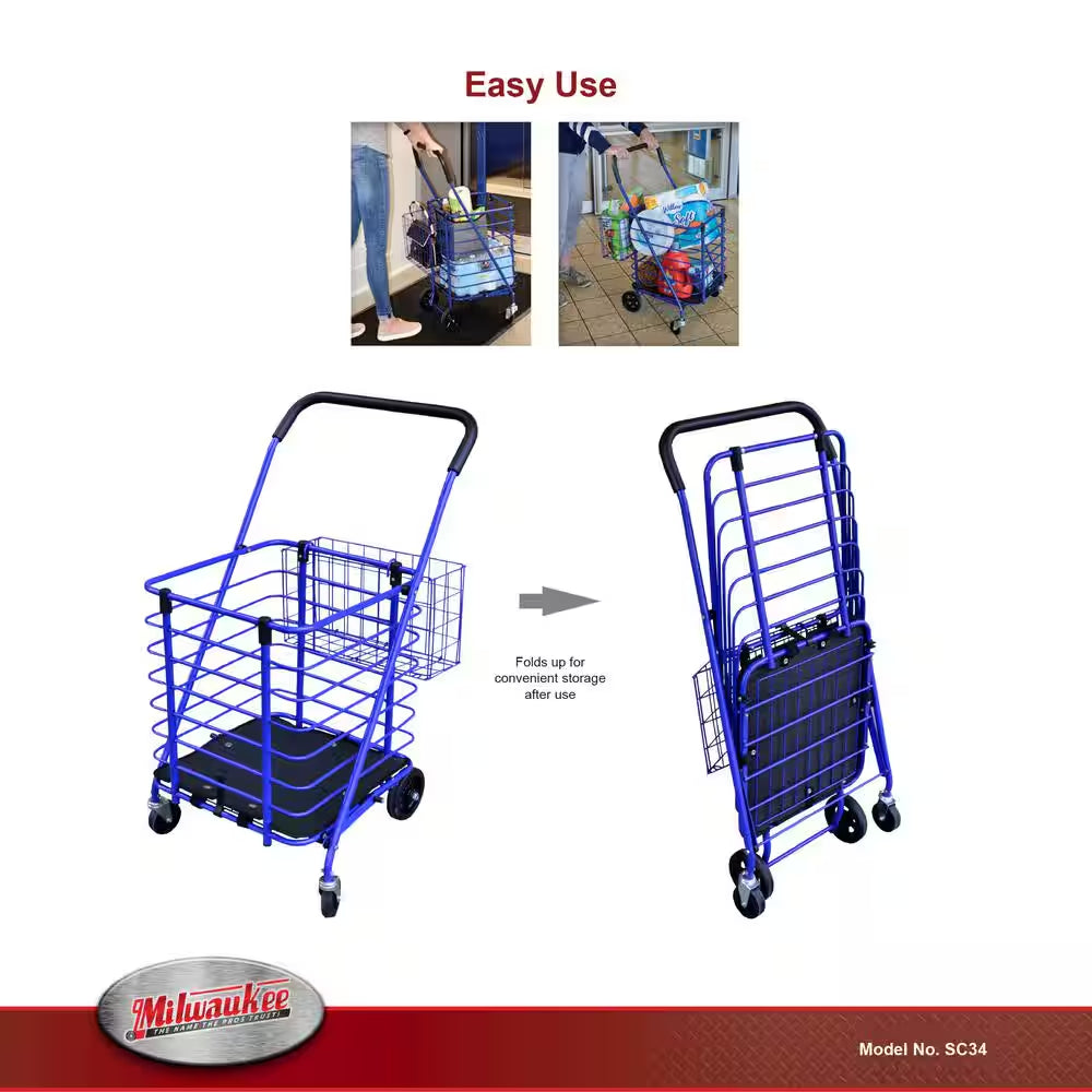 Steel Shopping Cart in Blue with Accessory Basket