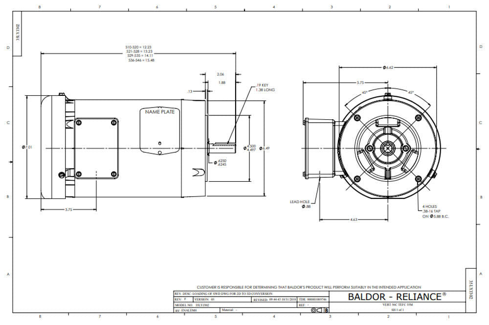 1HP 1760RPM 3PH 60HZ 56C TEFC Electric Motor VEM3546