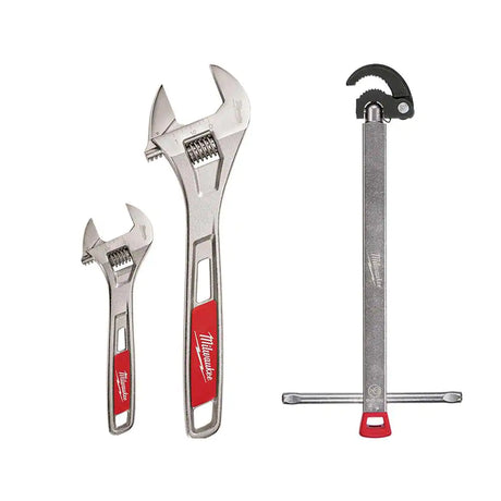 6 In. and 10 In. Adjustable Wrench with 1.25 In. Basin Wrench (3-Piece)