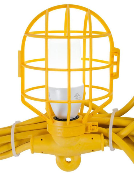 100 Ft. 14/2 SJTW 10-Cage Temporary Work Light Stringer 15A Male/Female Ends Yellow GL100142MPC