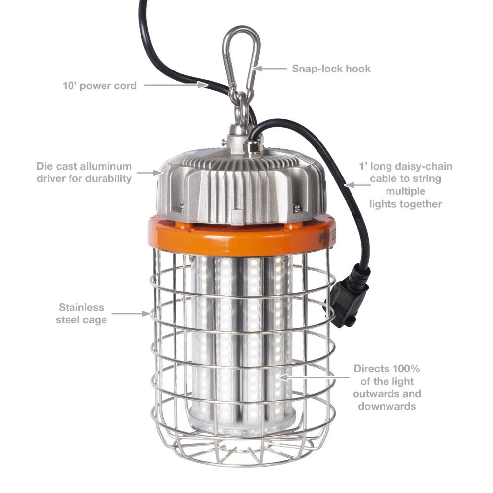 100 watt High Bay LED luminaire Temporary Plug-in Work Light Fixture 13000 lm 5000K Stainless Steel Cage K5100