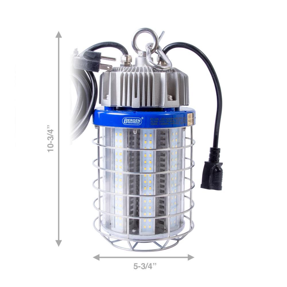 100 watt High Bay LED luminaire Temporary Plug-in Work Light Fixture 13000 lm 5000K Stainless Steel Cage K5100